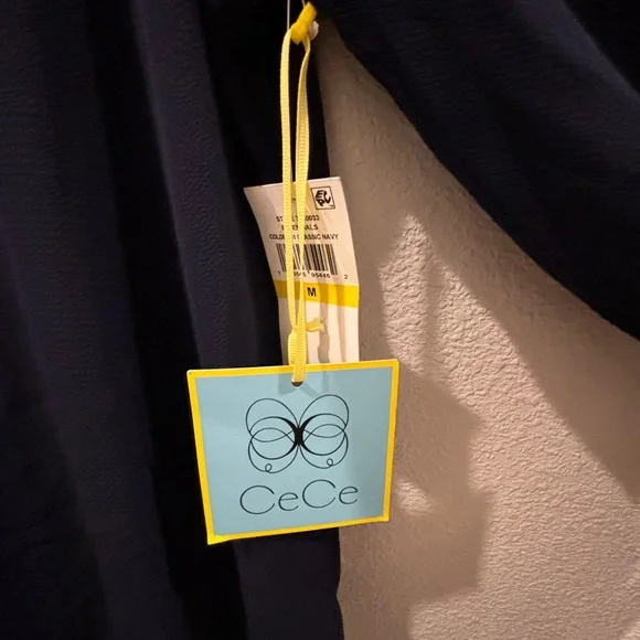 Cece  Olive Green and navy blue V-Neck Blouse with Tie Cuffs 2 pieces - Picture 14 of 15